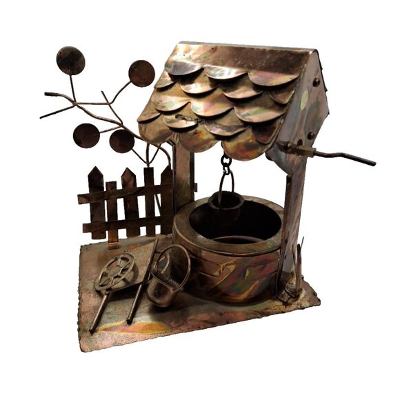 Unbranded Other - Copper Tin 3D Sculpture Music Box Wishing Well Buckets Wheelbarrow Hong Kong VTG